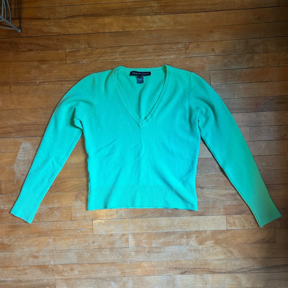 French Connection Green V-Neck Sweater